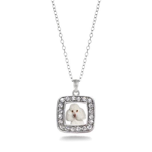 Silver I Love My Poodle Square Charm Classic Necklace