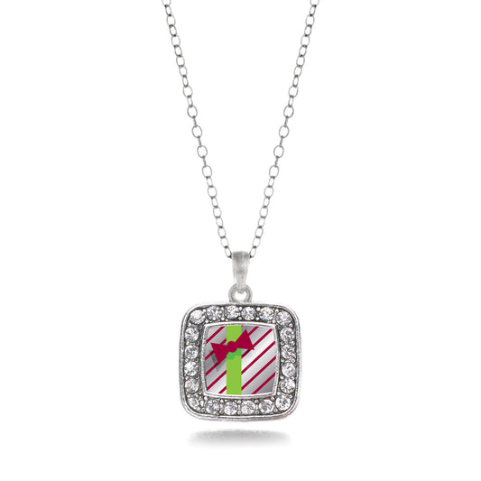 Silver Sparkling Present Square Charm Classic Necklace