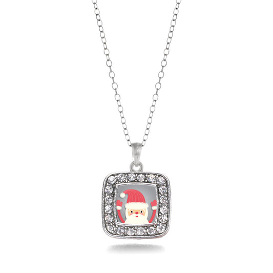 Silver Jolly Santa Square Charm Classic Necklace