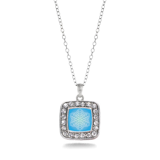 Silver Snowflake Square Charm Classic Necklace