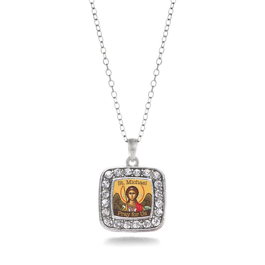 Silver St. Michael Square Charm Classic Necklace