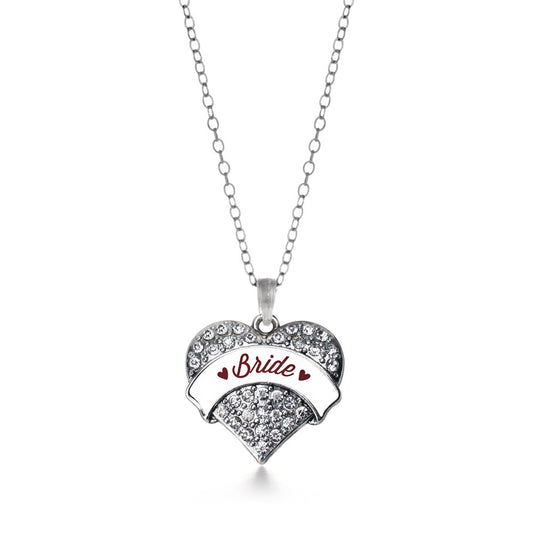Silver Burgundy Bride Pave Heart Charm Classic Necklace
