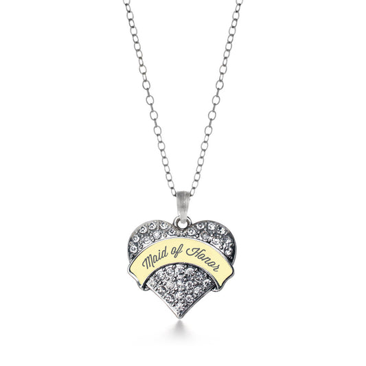 Silver Cream Maid of Honor Pave Heart Charm Classic Necklace
