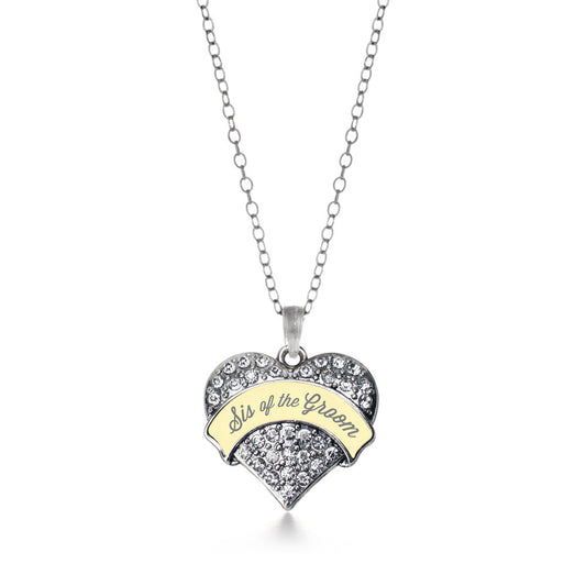 Silver Cream Sis of Groom Pave Heart Charm Classic Necklace