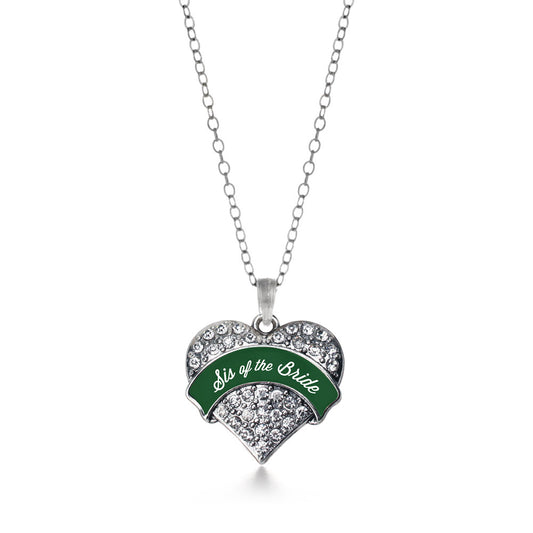 Silver Forest Green Sis of Bride Pave Heart Charm Classic Necklace