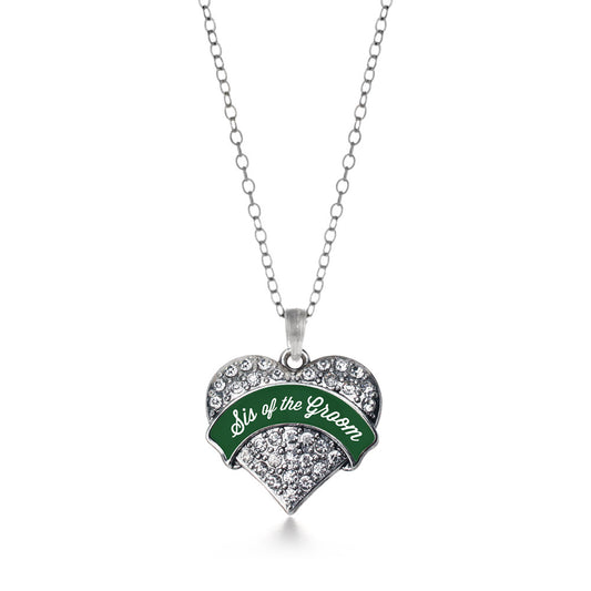 Silver Forest Green Sis of Groom Pave Heart Charm Classic Necklace