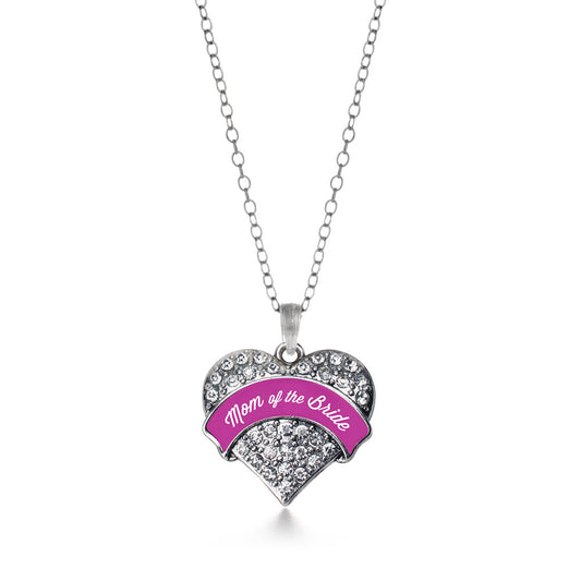 Silver Magenta Mom of Bride Pave Heart Charm Classic Necklace