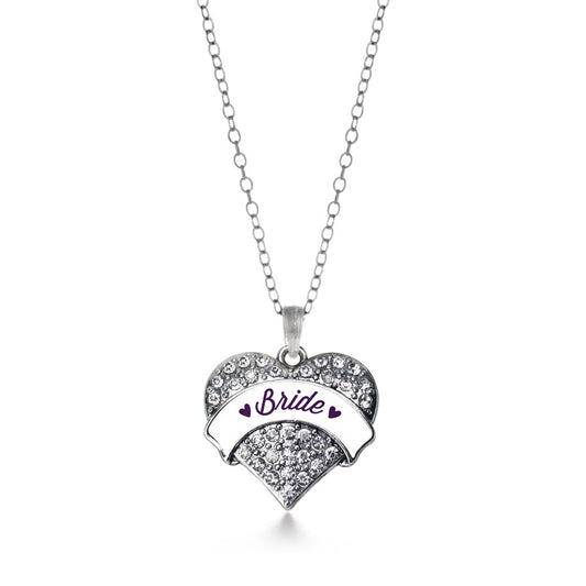Silver Plum Bride Pave Heart Charm Classic Necklace