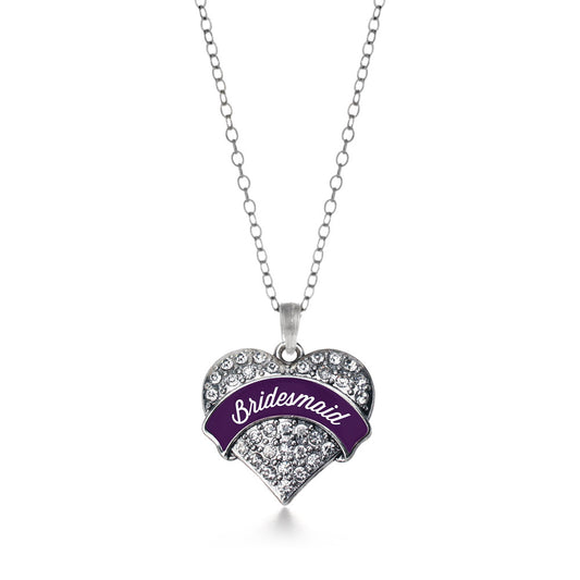 Silver Plum Bridesmaids Pave Heart Charm Classic Necklace