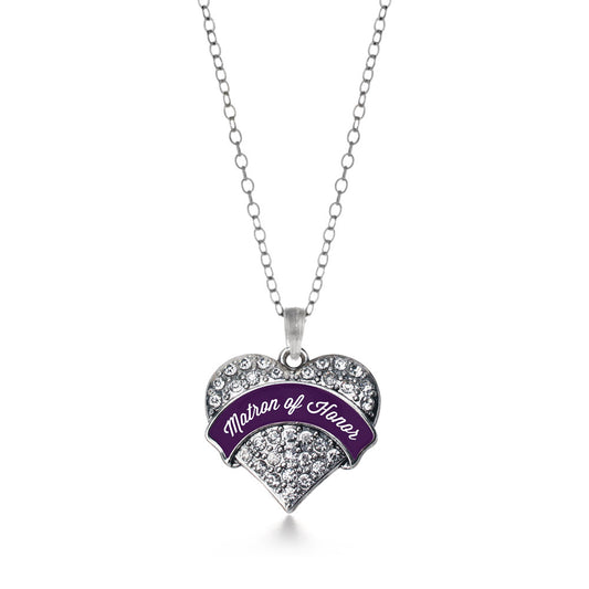 Silver Plum Matron of Honor Pave Heart Charm Classic Necklace