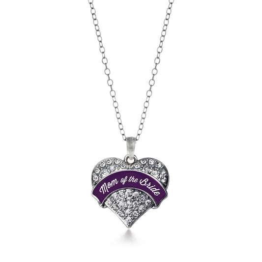 Silver Plum Mom of Bride Pave Heart Charm Classic Necklace