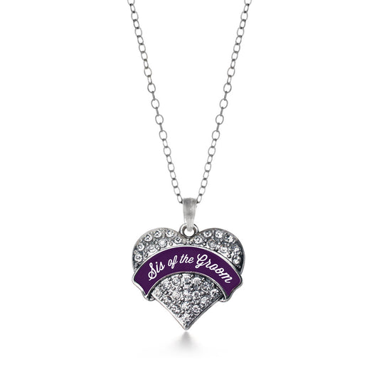 Silver Plum Sis of Groom Pave Heart Charm Classic Necklace