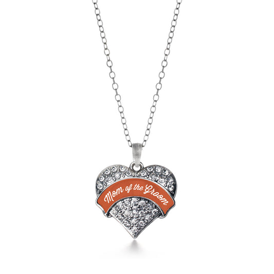 Silver Rust Mom of Groom Pave Heart Charm Classic Necklace