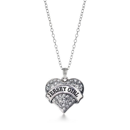 Silver Jersey Girl Pave Heart Charm Classic Necklace