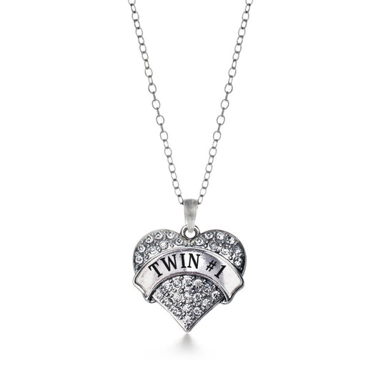 Silver Twin #1 Pave Heart Charm Classic Necklace