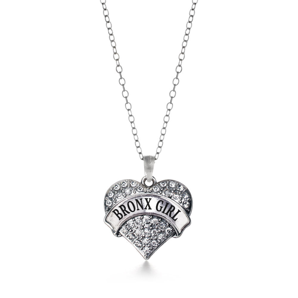 Silver Bronx Girl Pave Heart Charm Classic Necklace