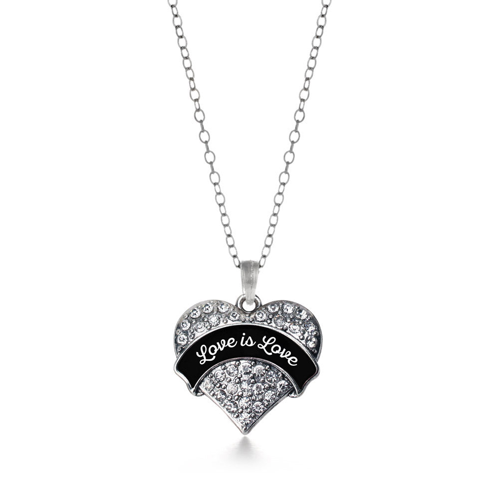 Silver Love is Love Pave Heart Charm Classic Necklace
