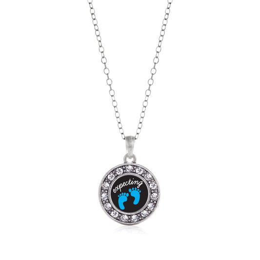 Silver Expecting A Boy Footprints Circle Charm Classic Necklace