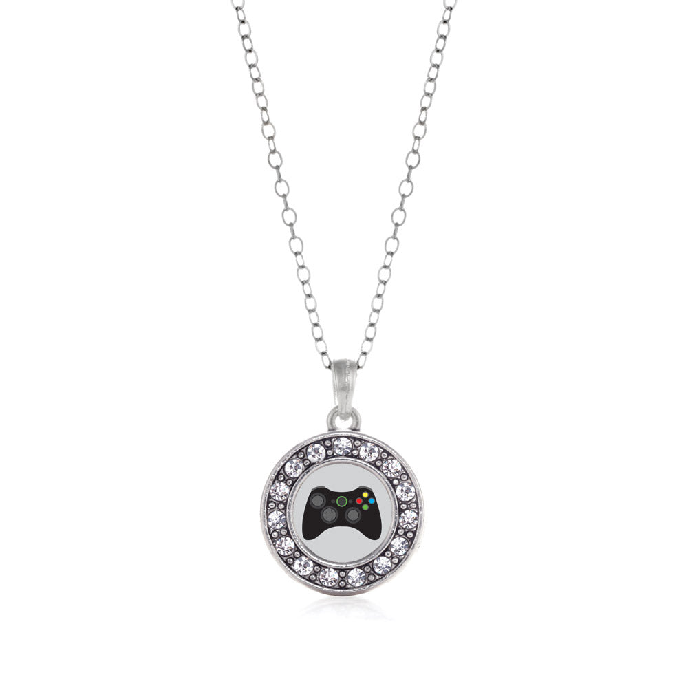 Silver Gamer Girl Circle Charm Classic Necklace