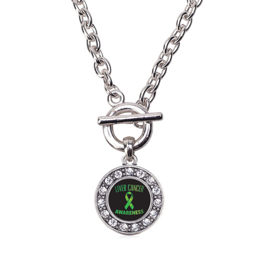 Silver Liver Cancer Awareness Circle Charm Toggle Necklace