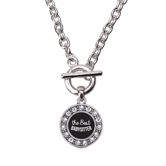 Silver The Best Babysitter Circle Charm Toggle Necklace
