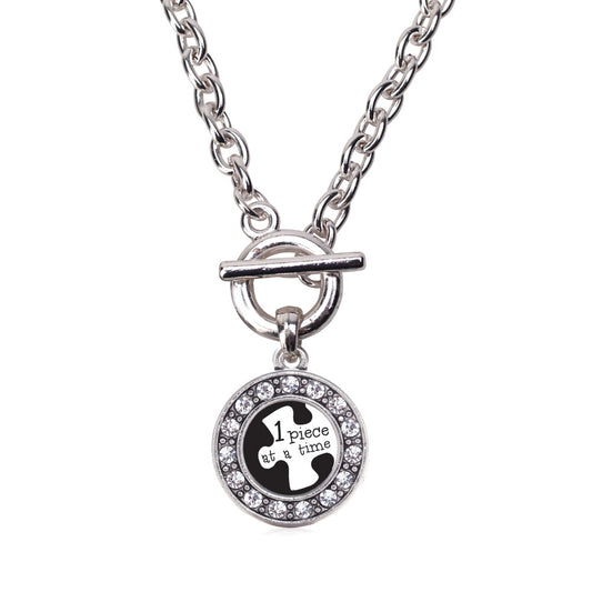 Silver One Piece at a Time Autism Awareness Circle Charm Toggle Necklace