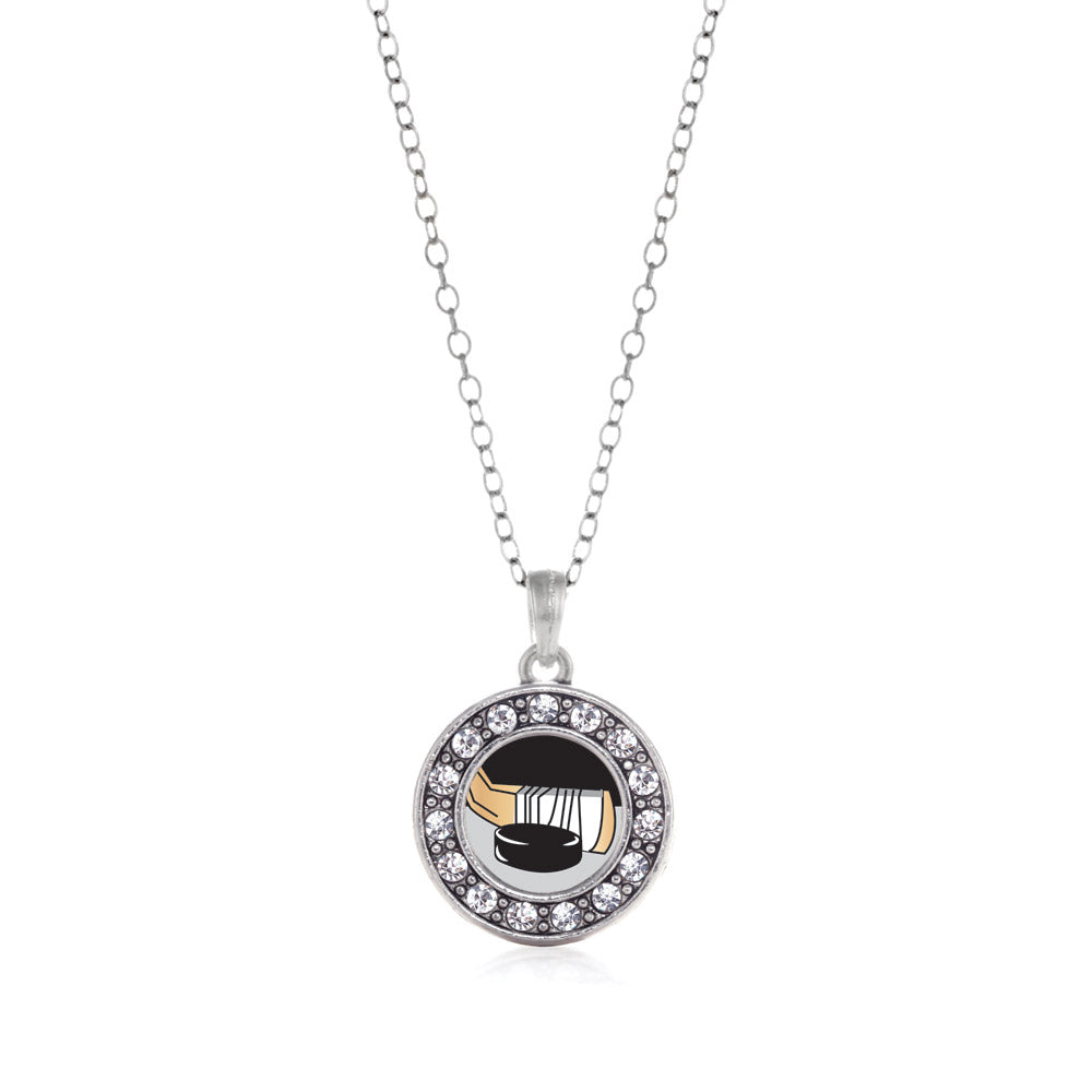 Silver Hockey Circle Charm Classic Necklace