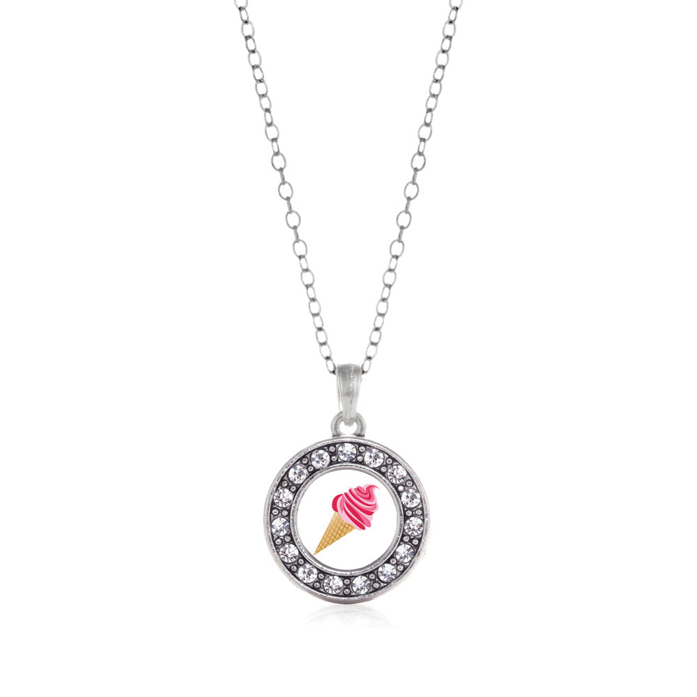 Silver Ice Cream Cone Lovers Circle Charm Classic Necklace
