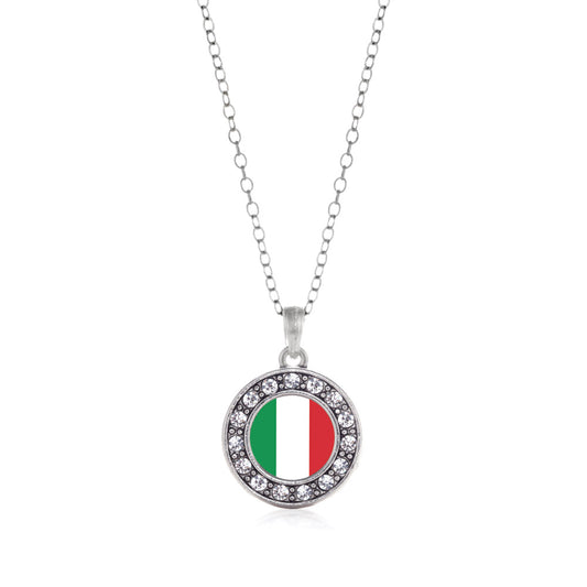 Silver Italian Flag Circle Charm Classic Necklace