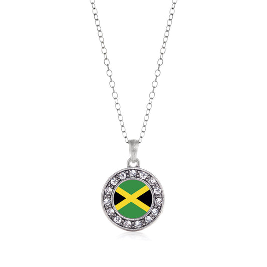 Silver Jamaican Flag Circle Charm Classic Necklace
