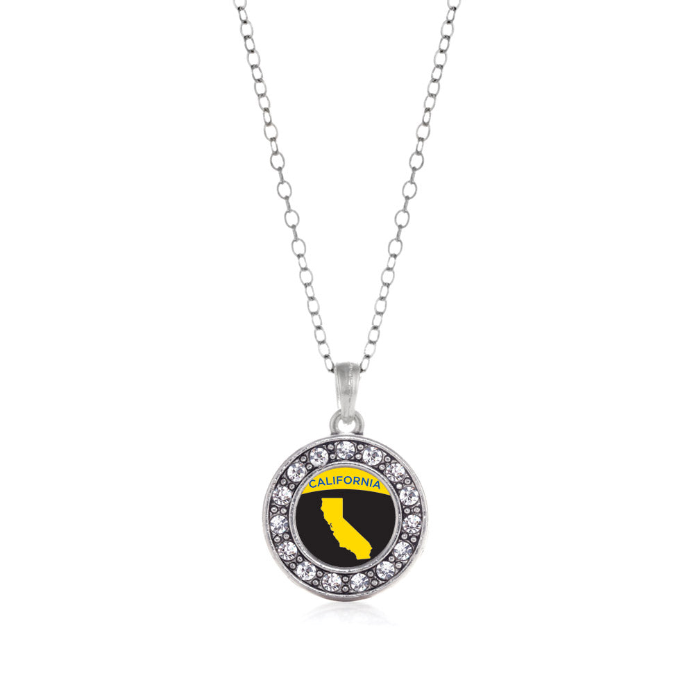 Silver California Outline Circle Charm Classic Necklace