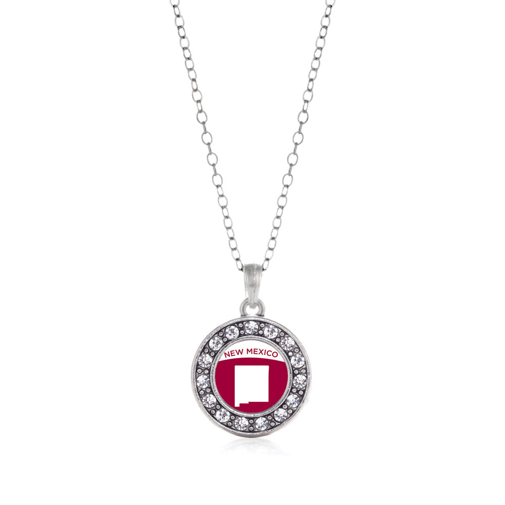 Silver New Mexico Outline Circle Charm Classic Necklace