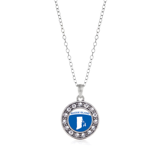 Silver Rhode Island Outline Circle Charm Classic Necklace