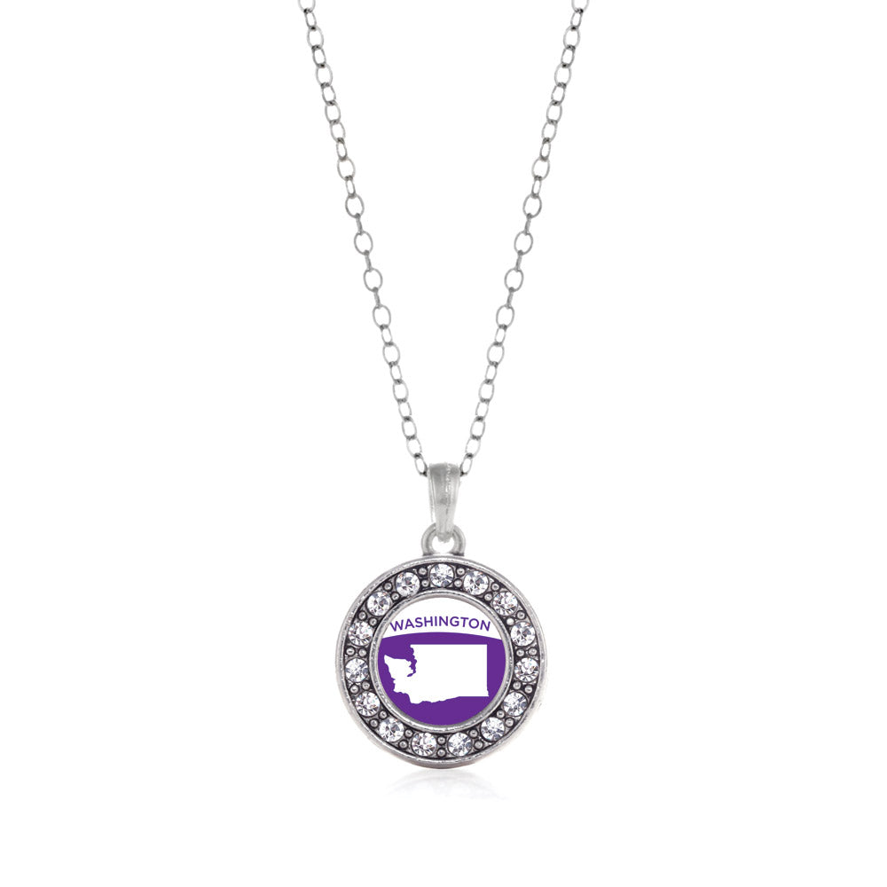 Silver Washington Outline Circle Charm Classic Necklace