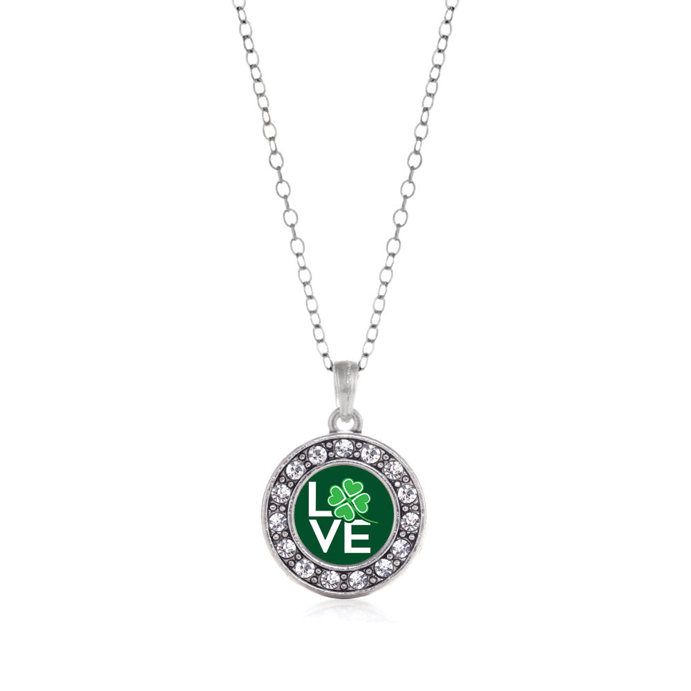 Silver Lucky Clover Of Love Circle Charm Classic Necklace