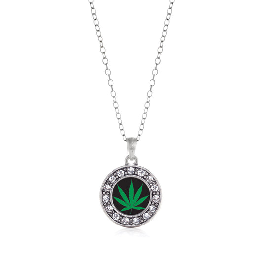Silver Marijuana Leaf Circle Charm Classic Necklace