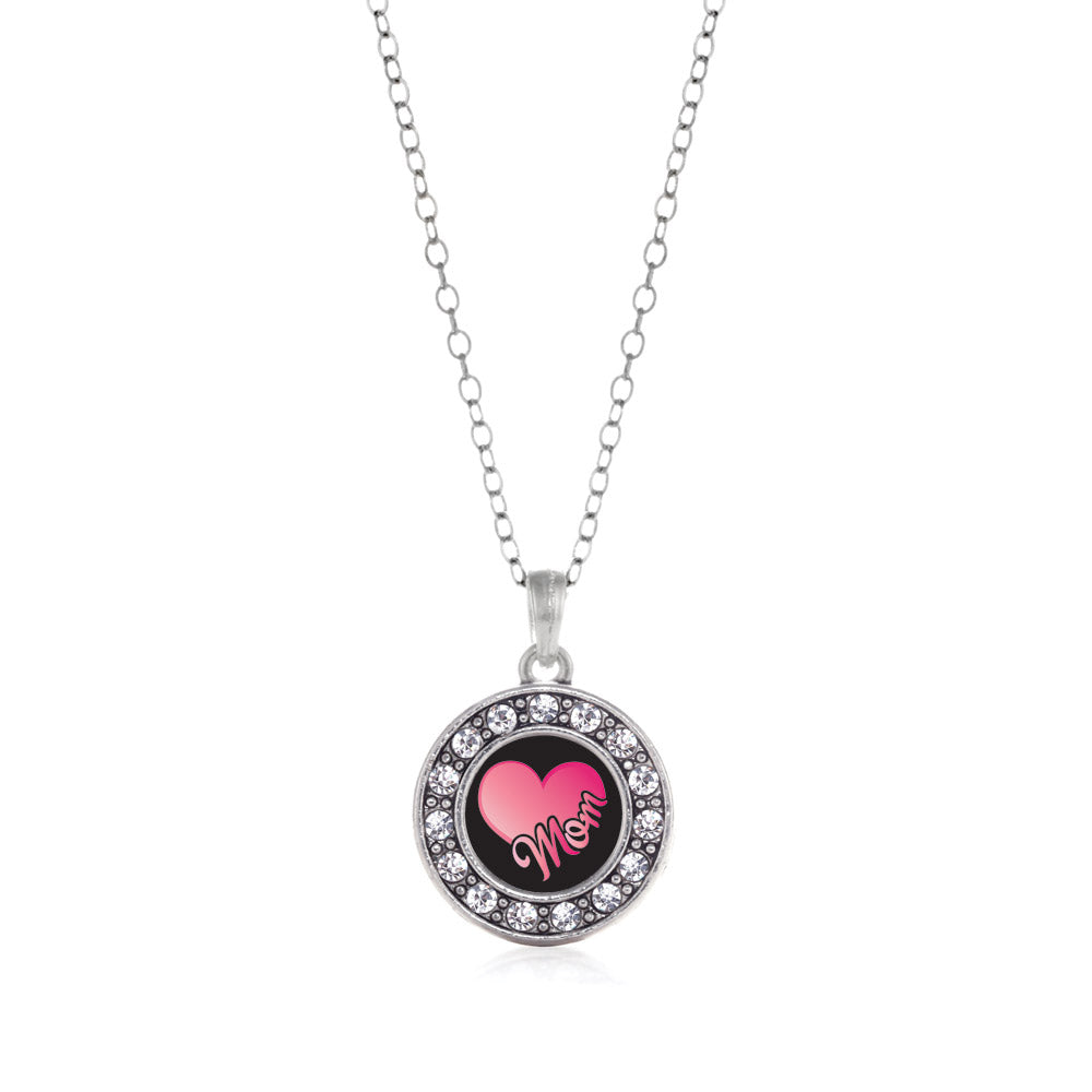 Silver Mom Circle Charm Classic Necklace