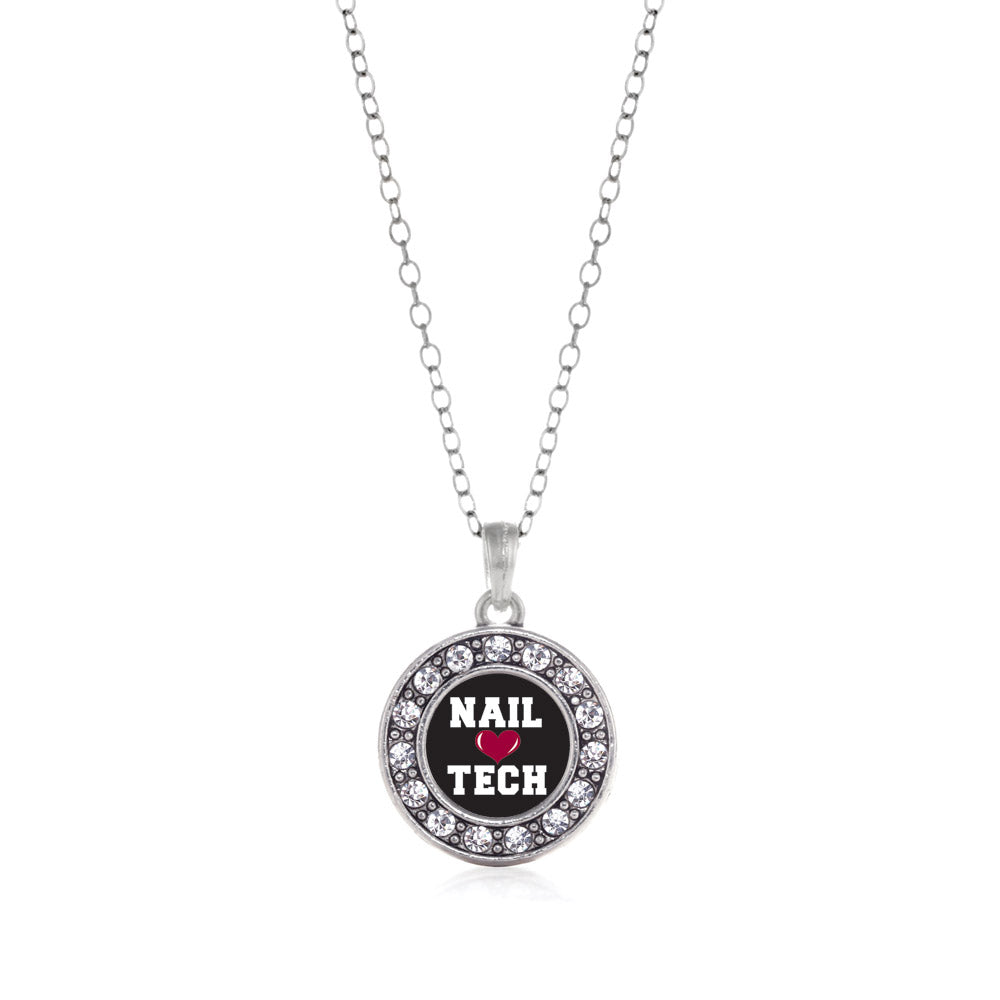 Silver Nail Tech Circle Charm Classic Necklace