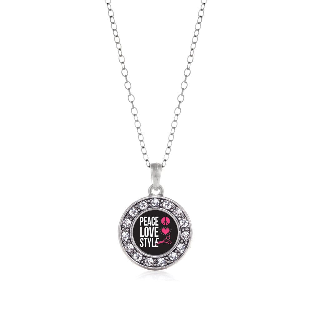 Silver Peace, Love, And Style Circle Charm Classic Necklace