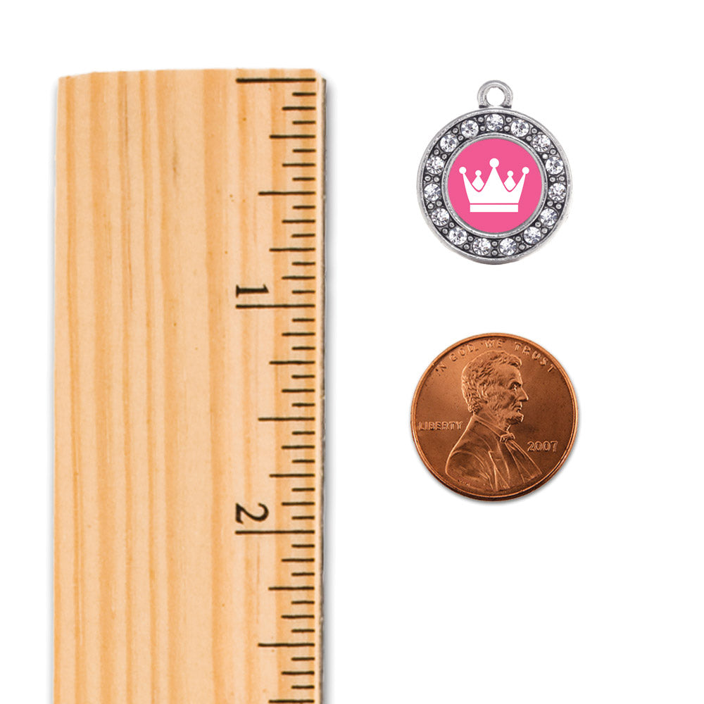 Silver Pink Princess Circle Charm Classic Necklace