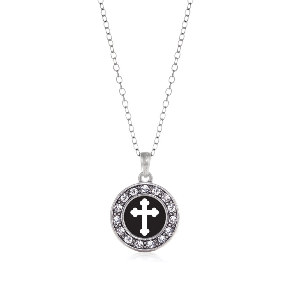 Silver Vintage Cross Circle Charm Classic Necklace