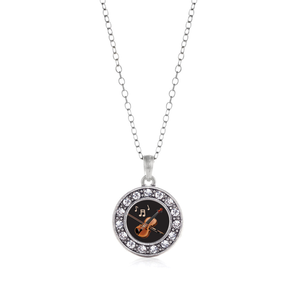 Silver Violin Circle Charm Classic Necklace