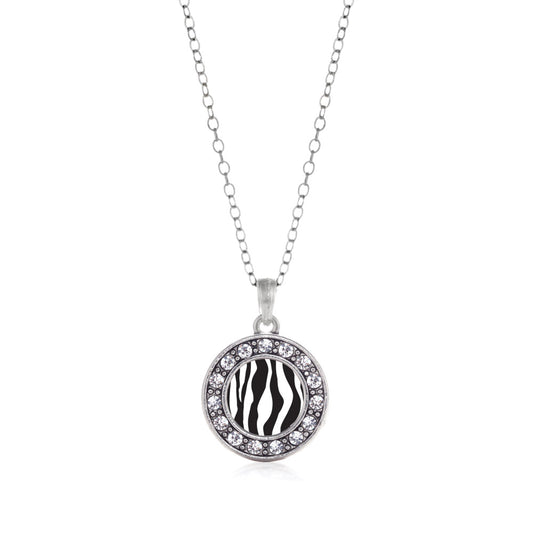 Silver Zebra Print Circle Charm Classic Necklace