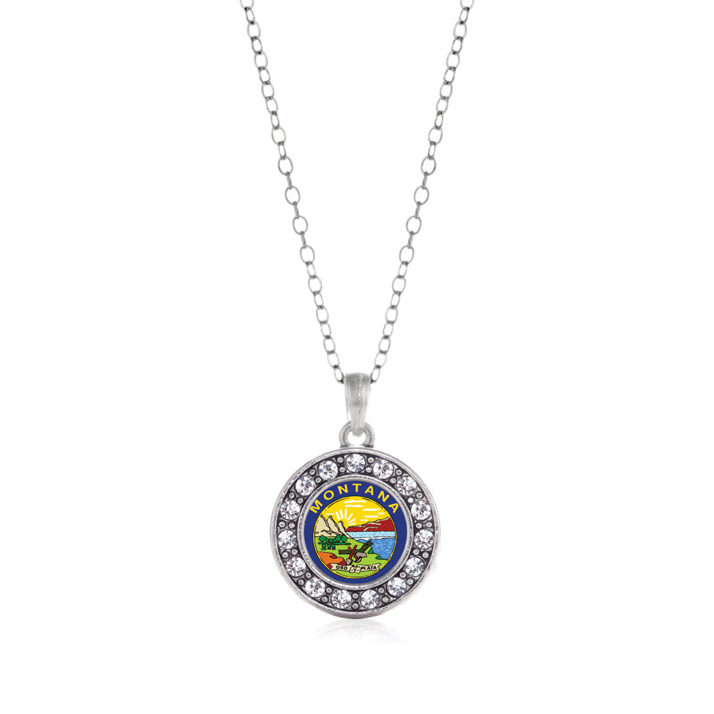 Silver Montana Flag Circle Charm Classic Necklace