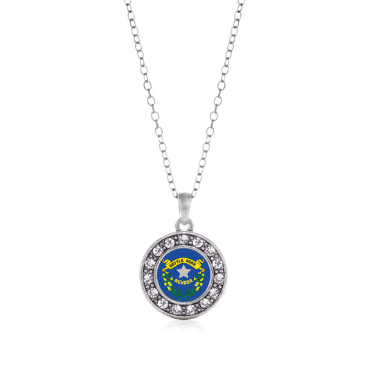 Silver Nevada Flag Circle Charm Classic Necklace