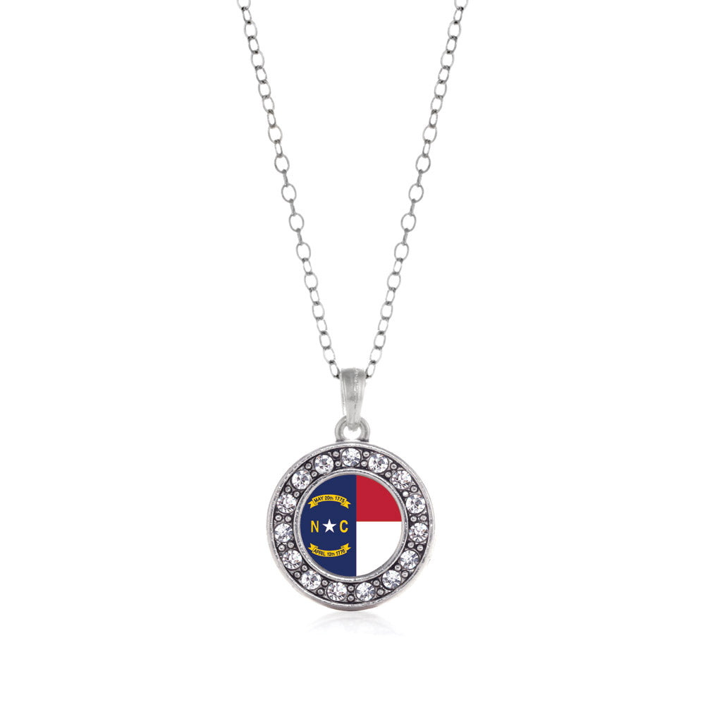 Silver North Carolina Flag Circle Charm Classic Necklace