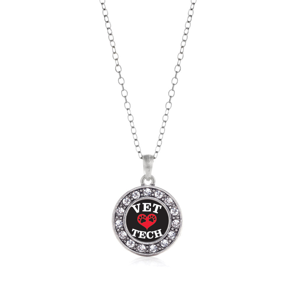 Silver Vet Tech Circle Charm Classic Necklace