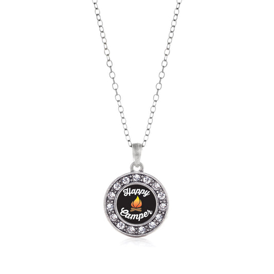 Silver Happy Camper Circle Charm Classic Necklace