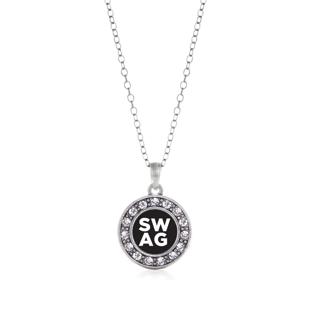 Silver Swag Circle Charm Classic Necklace