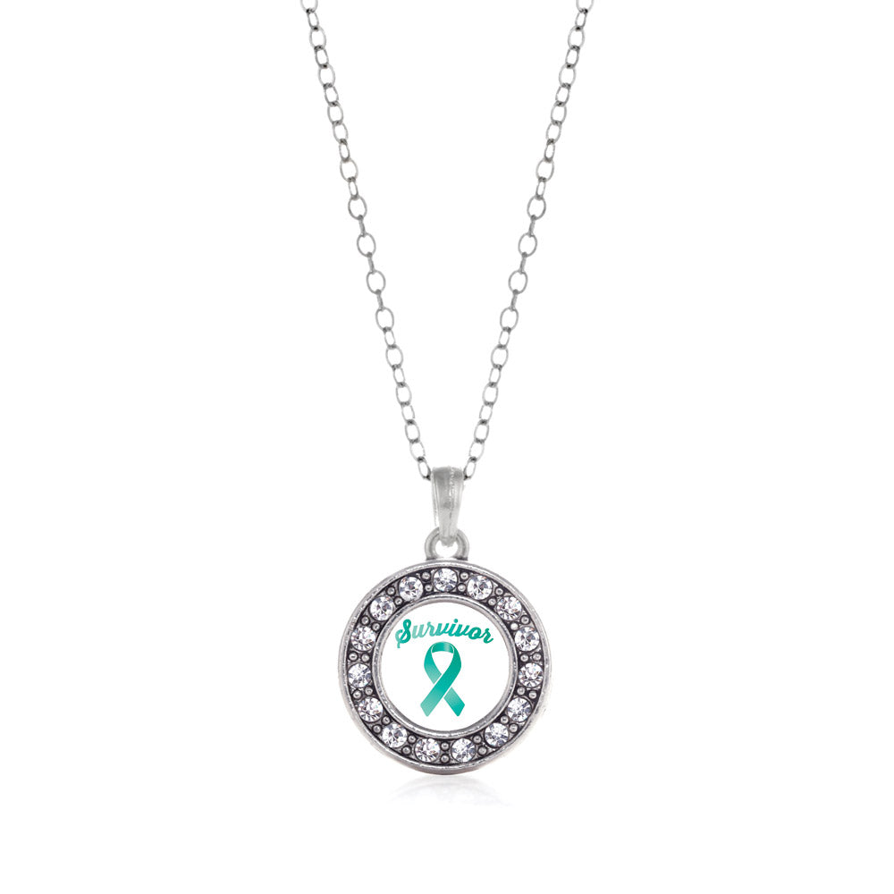 Silver Teal Ribbon Survivor Circle Charm Classic Necklace